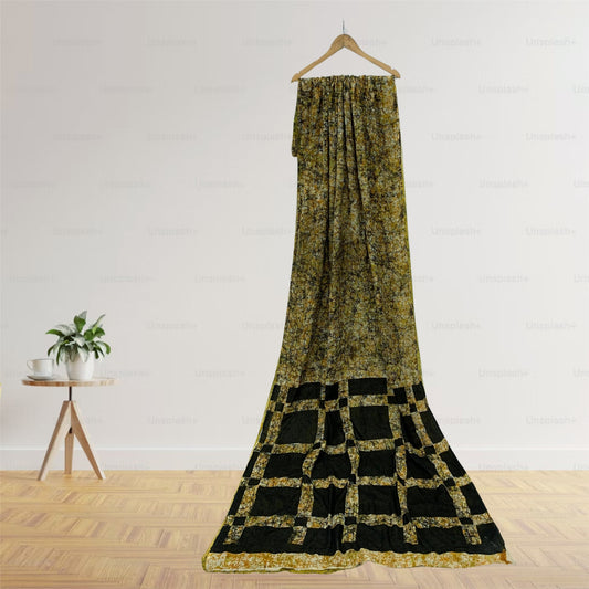 Sanskriti Vintage Sarees Green Pure Cotton Abstract Print Sari 5+yd Craft Fabric