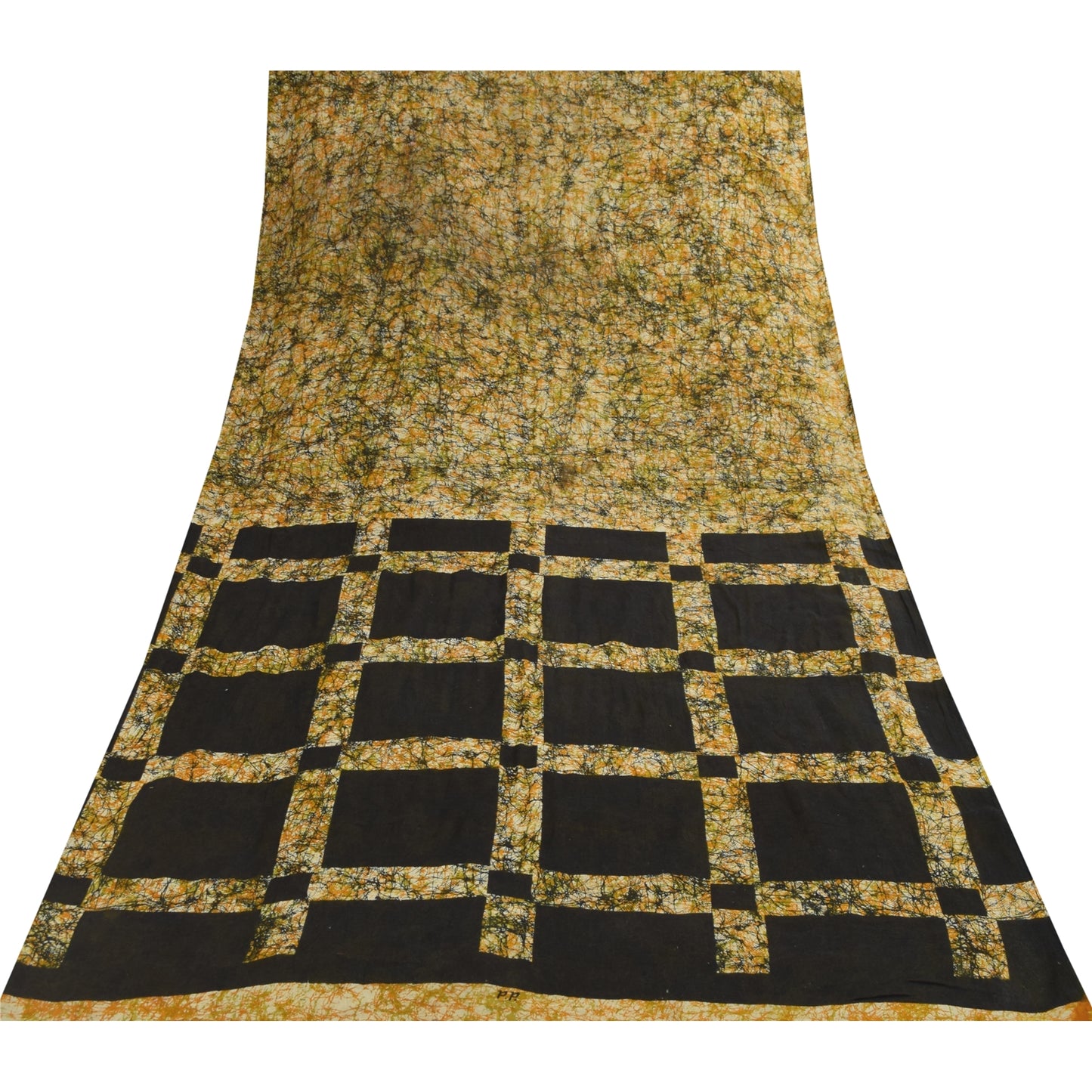 Sanskriti Vintage Sarees Green Pure Cotton Abstract Print Sari 5+yd Craft Fabric