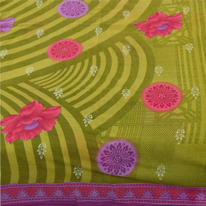 Sanskriti Vintage Sarees Green Pure Cotton Floral Printed Sari 5+yd Craft Fabric