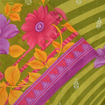Sanskriti Vintage Sarees Green Pure Cotton Floral Printed Sari 5+yd Craft Fabric