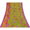 Sanskriti Vintage Sarees Green Pure Cotton Floral Printed Sari 5+yd Craft Fabric