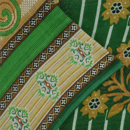 Sanskriti Vintage Sarees Green Pure Cotton Floral Printed Sari 5+yd Craft Fabric