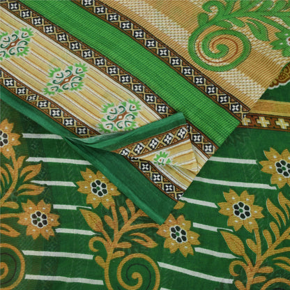 Sanskriti Vintage Sarees Green Pure Cotton Floral Printed Sari 5+yd Craft Fabric