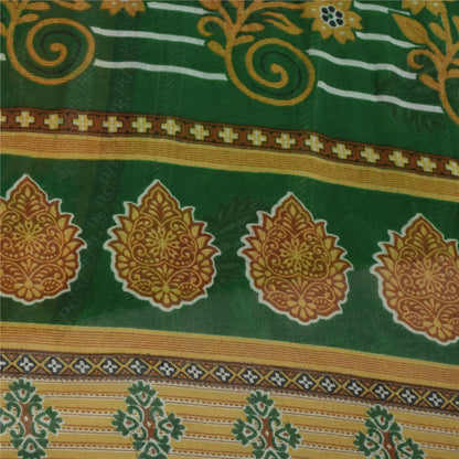 Sanskriti Vintage Sarees Green Pure Cotton Floral Printed Sari 5+yd Craft Fabric