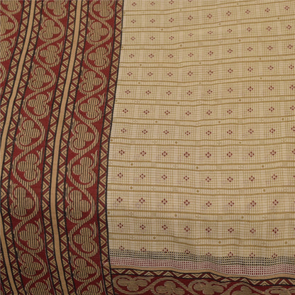 Sanskriti Vintage Sarees Cream Pure Cotton Floral Printed Sari 5+yd Craft Fabric