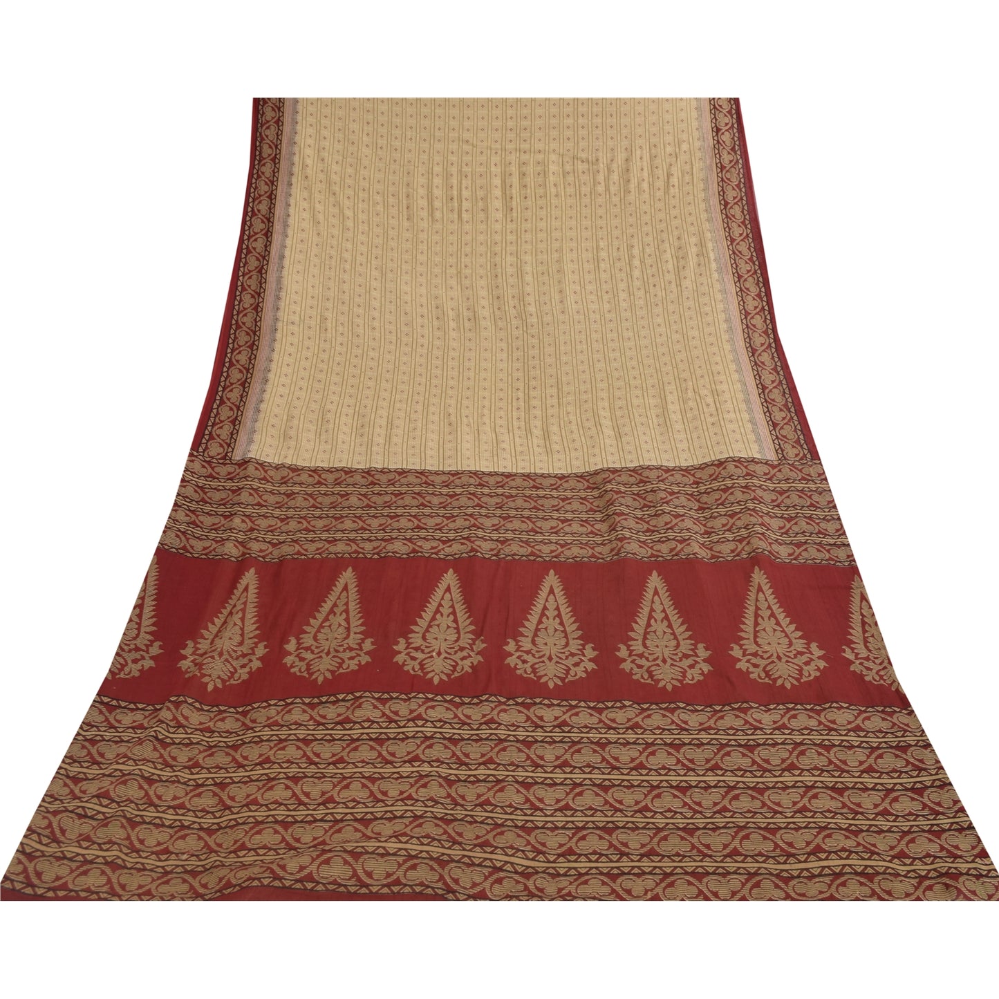 Sanskriti Vintage Sarees Cream Pure Cotton Floral Printed Sari 5+yd Craft Fabric