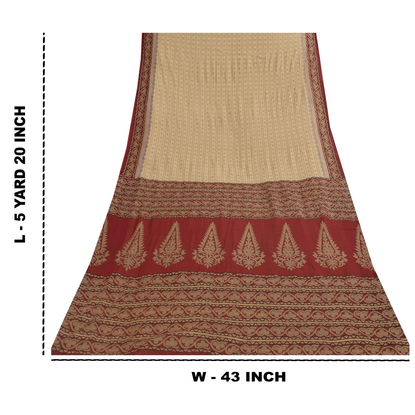 Sanskriti Vintage Sarees Cream Pure Cotton Floral Printed Sari 5+yd Craft Fabric