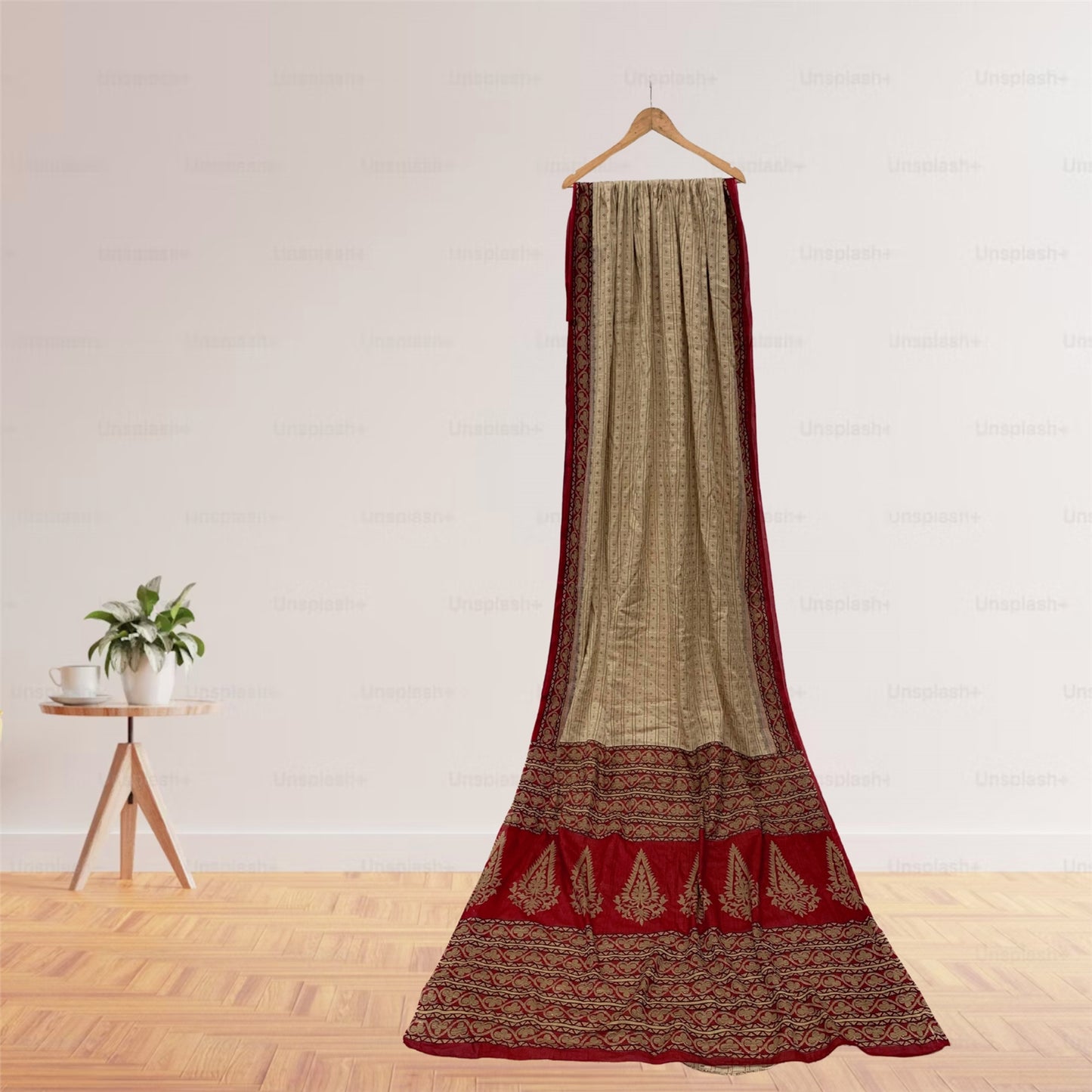 Sanskriti Vintage Sarees Cream Pure Cotton Floral Printed Sari 5+yd Craft Fabric