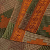 Sanskriti Vintage Sarees Green & Brown Pure Cotton Geometric Printed Sari Fabric