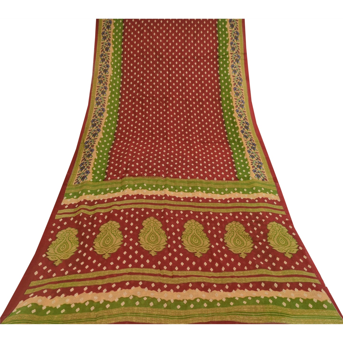 Sanskriti Vintage Sarees Indian Red Pure Cotton Printed Sari 5+yd Craft Fabric