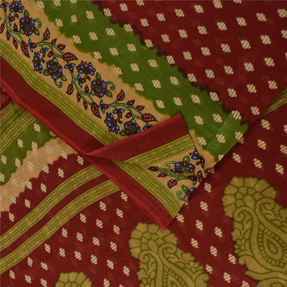 Sanskriti Vintage Sarees Indian Red Pure Cotton Printed Sari 5+yd Craft Fabric