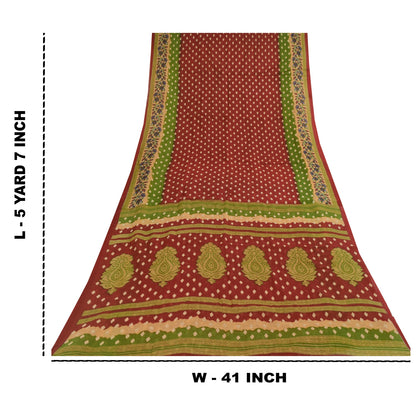 Sanskriti Vintage Sarees Indian Red Pure Cotton Printed Sari 5+yd Craft Fabric