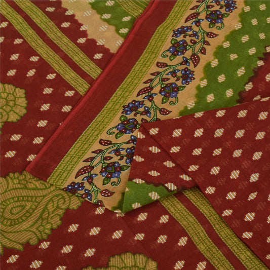 Sanskriti Vintage Sarees Indian Red Pure Cotton Printed Sari 5+yd Craft Fabric