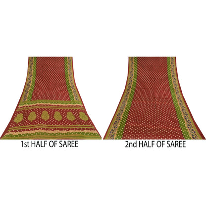 Sanskriti Vintage Sarees Indian Red Pure Cotton Printed Sari 5+yd Craft Fabric