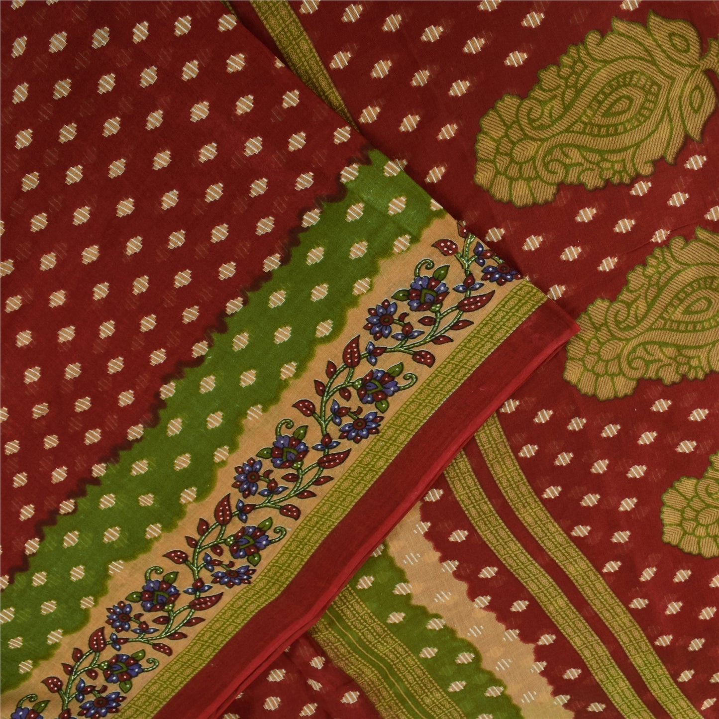 Sanskriti Vintage Sarees Indian Red Pure Cotton Printed Sari 5+yd Craft Fabric