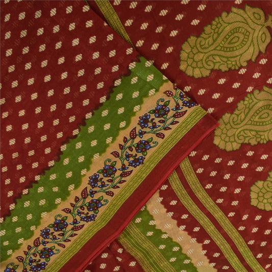 Sanskriti Vintage Sarees Indian Red Pure Cotton Printed Sari 5+yd Craft Fabric