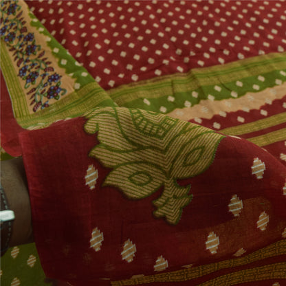 Sanskriti Vintage Sarees Indian Red Pure Cotton Printed Sari 5+yd Craft Fabric