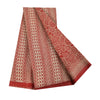Sanskriti Vintage Sarees Red Pure Cotton Geometric Print Sari 5+yd Craft Fabric