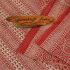 Sanskriti Vintage Sarees Red Pure Cotton Geometric Print Sari 5+yd Craft Fabric