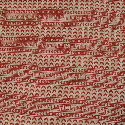 Sanskriti Vintage Sarees Red Pure Cotton Geometric Print Sari 5+yd Craft Fabric