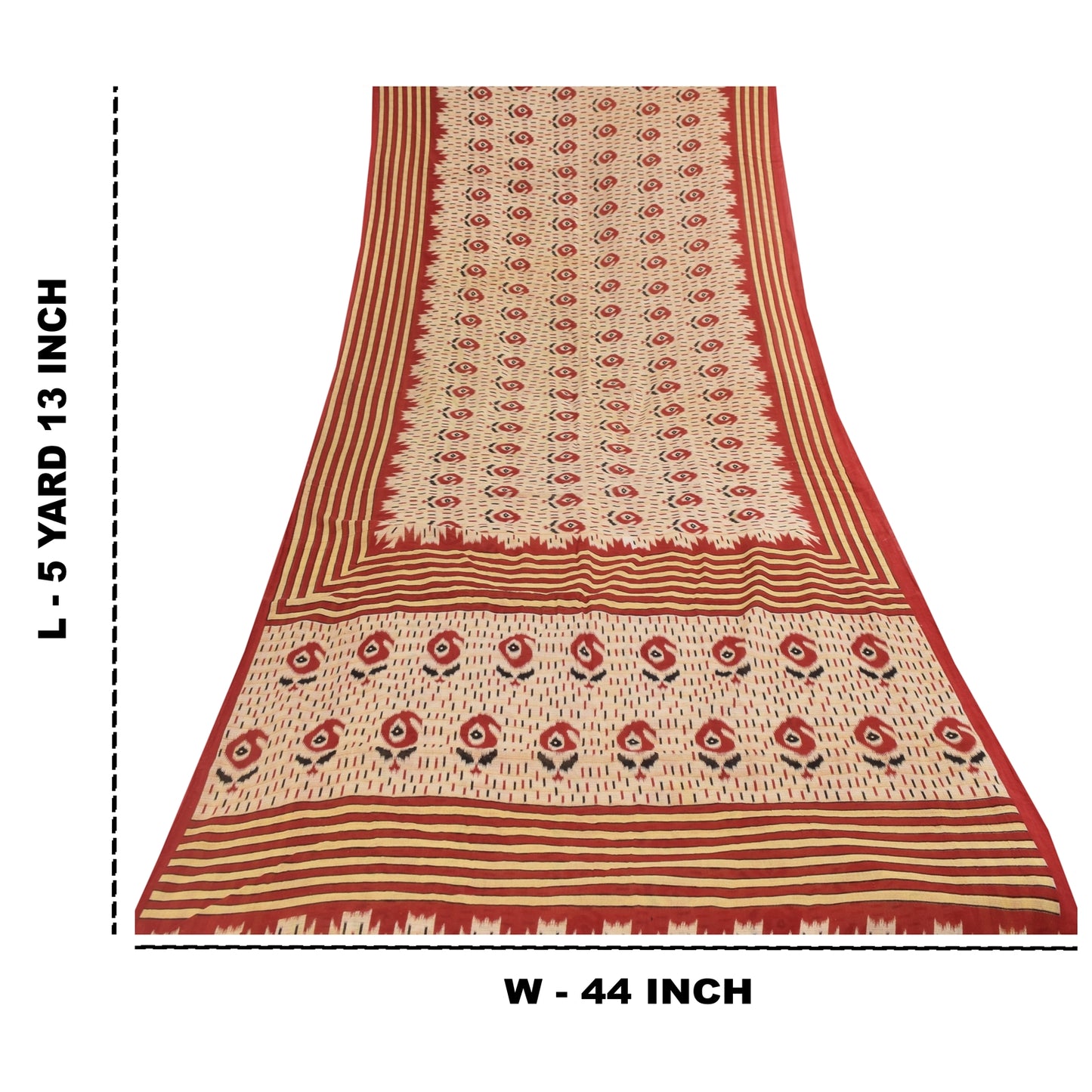 Sanskriti Vintage Sarees Peach Pure Cotton Ikat Printed Sari 5+yd Craft Fabric