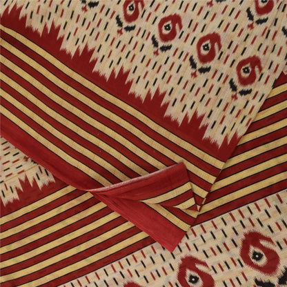 Sanskriti Vintage Sarees Peach Pure Cotton Ikat Printed Sari 5+yd Craft Fabric