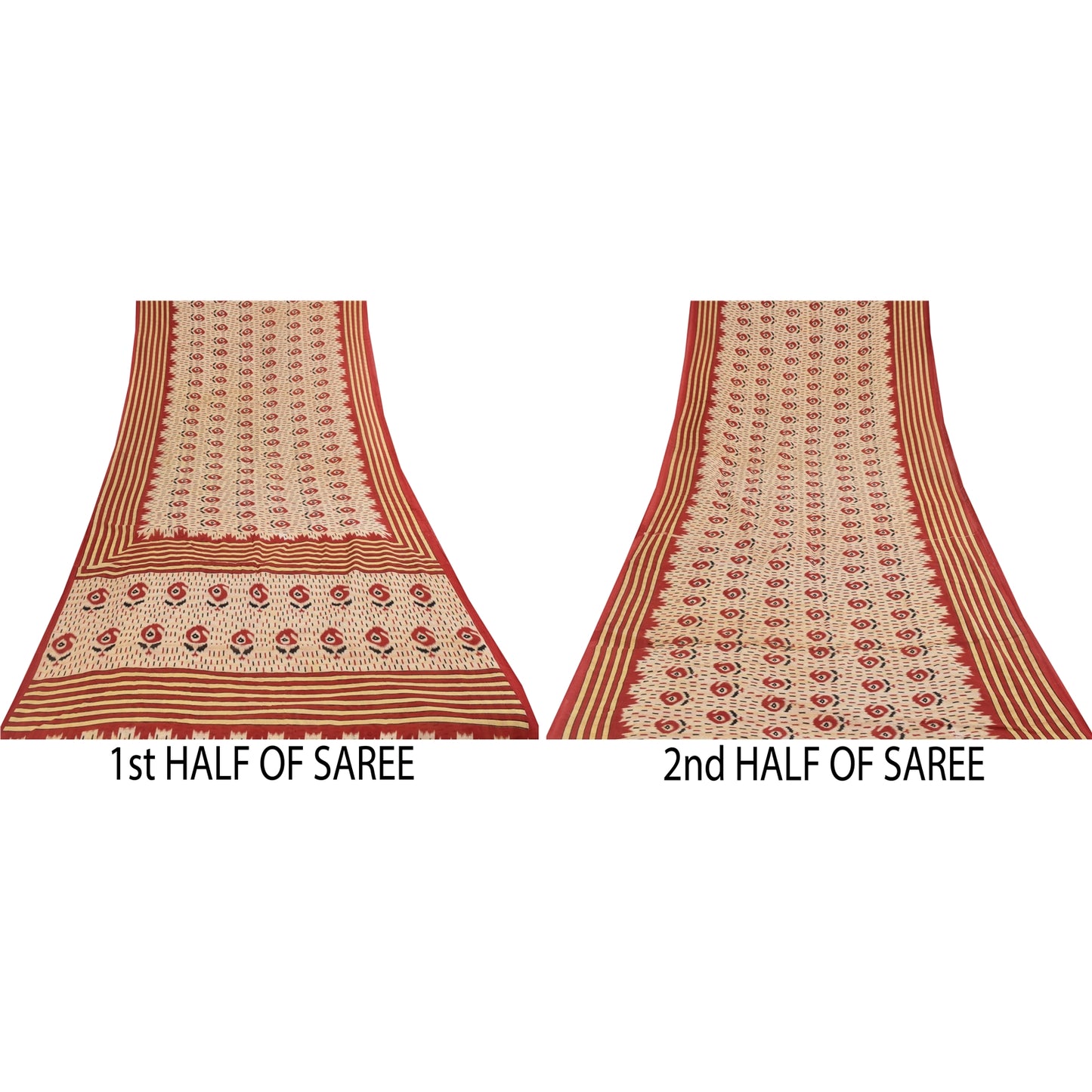 Sanskriti Vintage Sarees Peach Pure Cotton Ikat Printed Sari 5+yd Craft Fabric