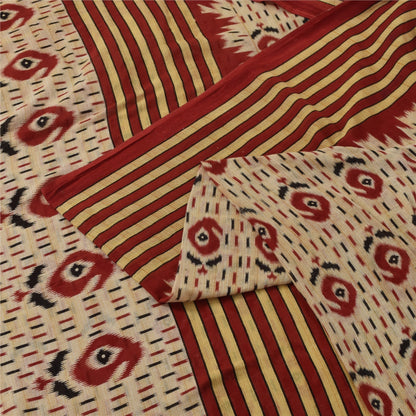 Sanskriti Vintage Sarees Peach Pure Cotton Ikat Printed Sari 5+yd Craft Fabric