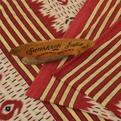 Sanskriti Vintage Sarees Peach Pure Cotton Ikat Printed Sari 5+yd Craft Fabric