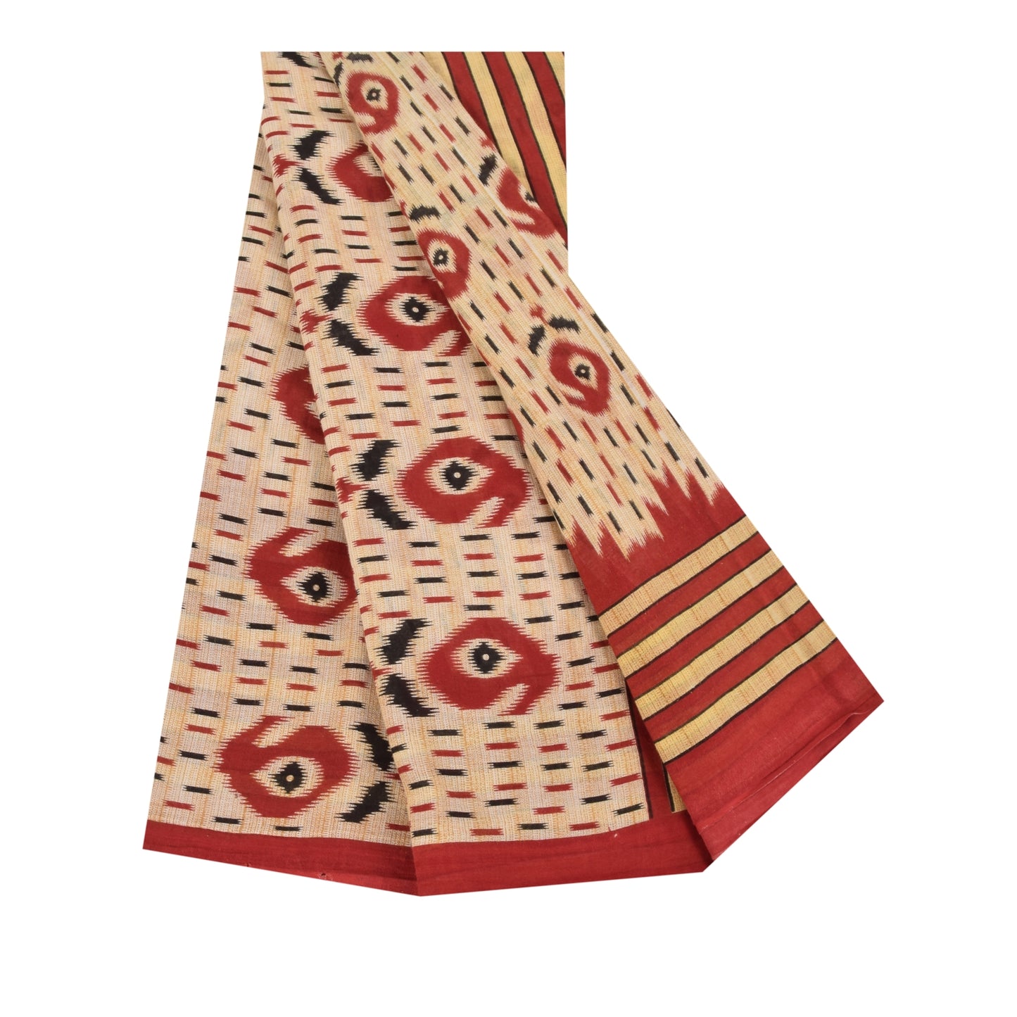 Sanskriti Vintage Sarees Peach Pure Cotton Ikat Printed Sari 5+yd Craft Fabric