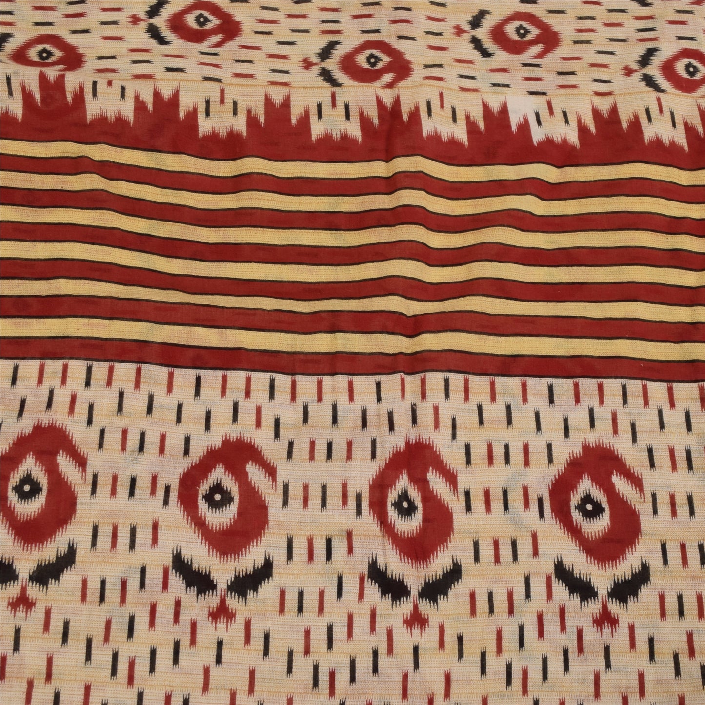 Sanskriti Vintage Sarees Peach Pure Cotton Ikat Printed Sari 5+yd Craft Fabric