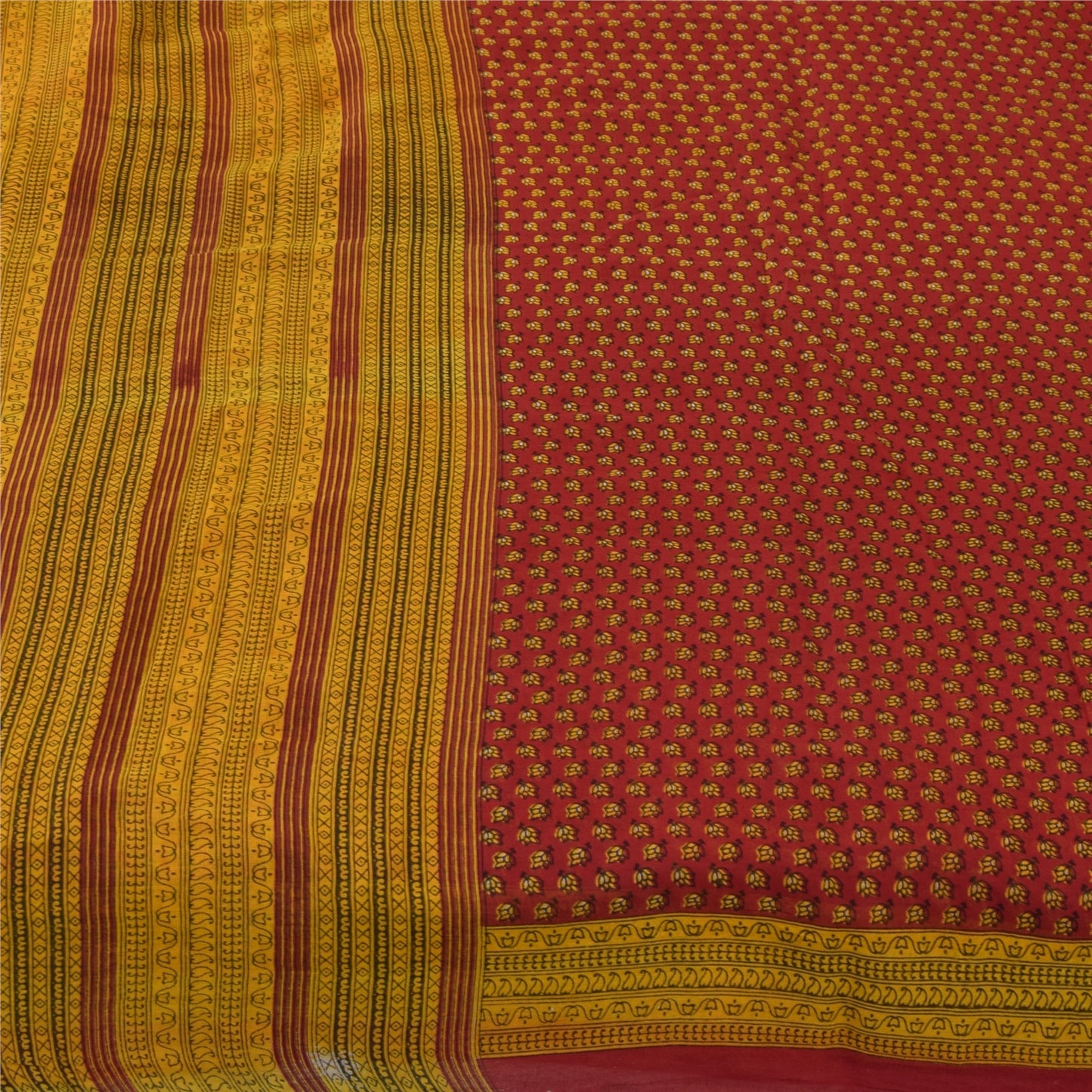 Sanskriti Vintage Sarees Indian Red Pure Cotton Floral Printed Sari 5+yd Fabric