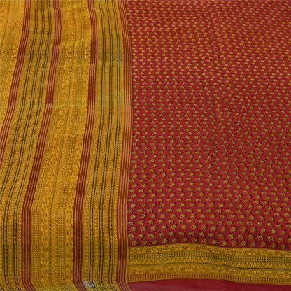 Sanskriti Vintage Sarees Indian Red Pure Cotton Floral Printed Sari 5+yd Fabric