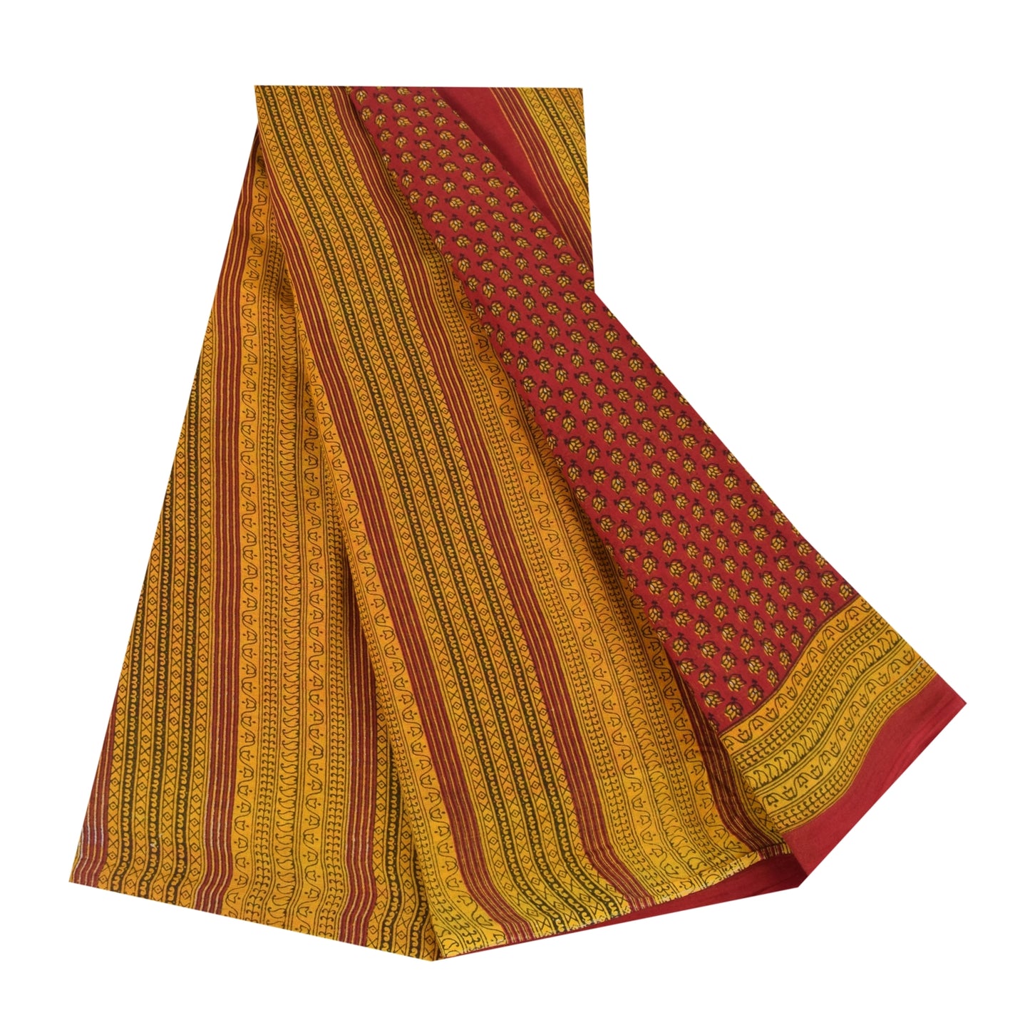 Sanskriti Vintage Sarees Indian Red Pure Cotton Floral Printed Sari 5+yd Fabric