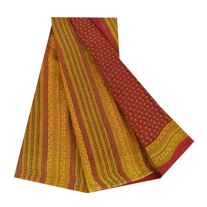Sanskriti Vintage Sarees Indian Red Pure Cotton Floral Printed Sari 5+yd Fabric