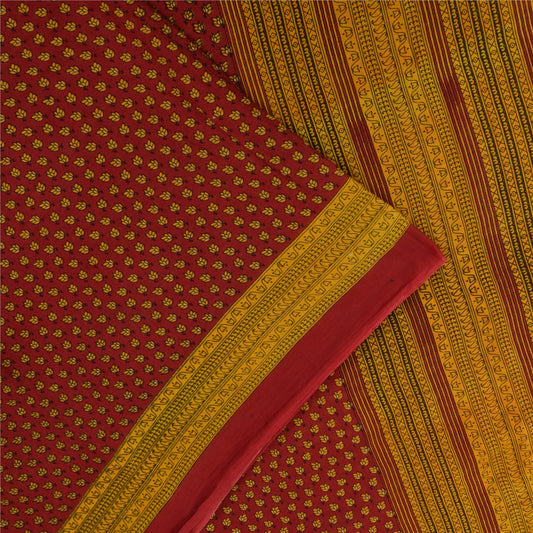 Sanskriti Vintage Sarees Indian Red Pure Cotton Floral Printed Sari 5+yd Fabric