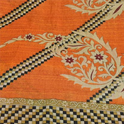Sanskriti Vintage Sarees Orange Pure Cotton Floral & Geometric Print Sari Fabric