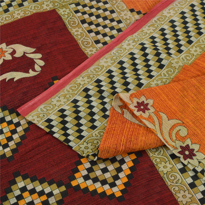 Sanskriti Vintage Sarees Orange Pure Cotton Floral & Geometric Print Sari Fabric