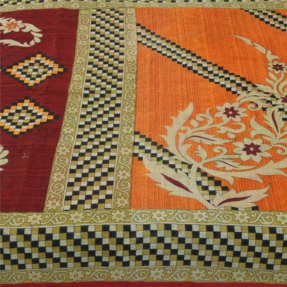 Sanskriti Vintage Sarees Orange Pure Cotton Floral & Geometric Print Sari Fabric