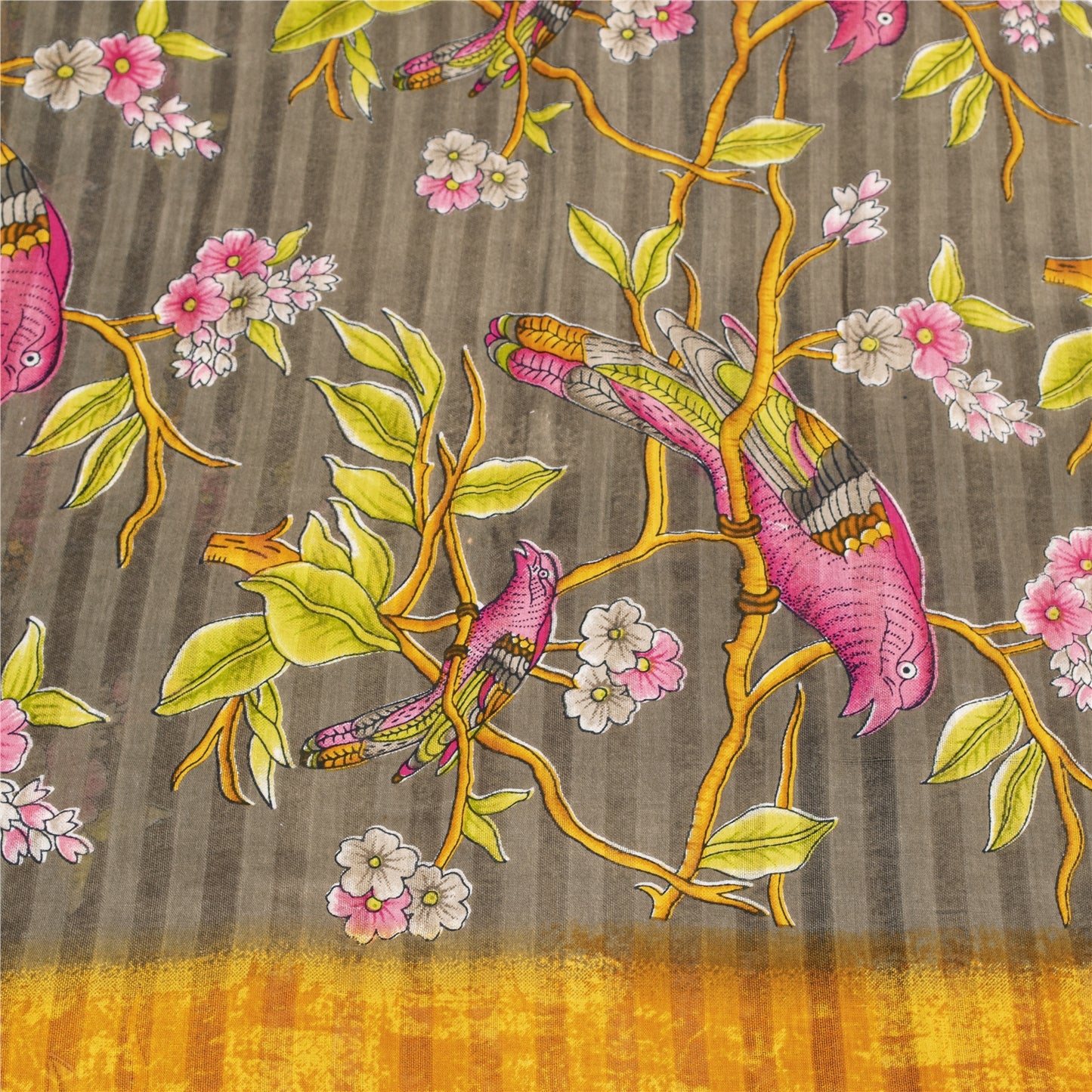 Sanskriti Vintage Sarees Pale Cream Pure Cotton Printed Sari 5+yd Craft Fabric