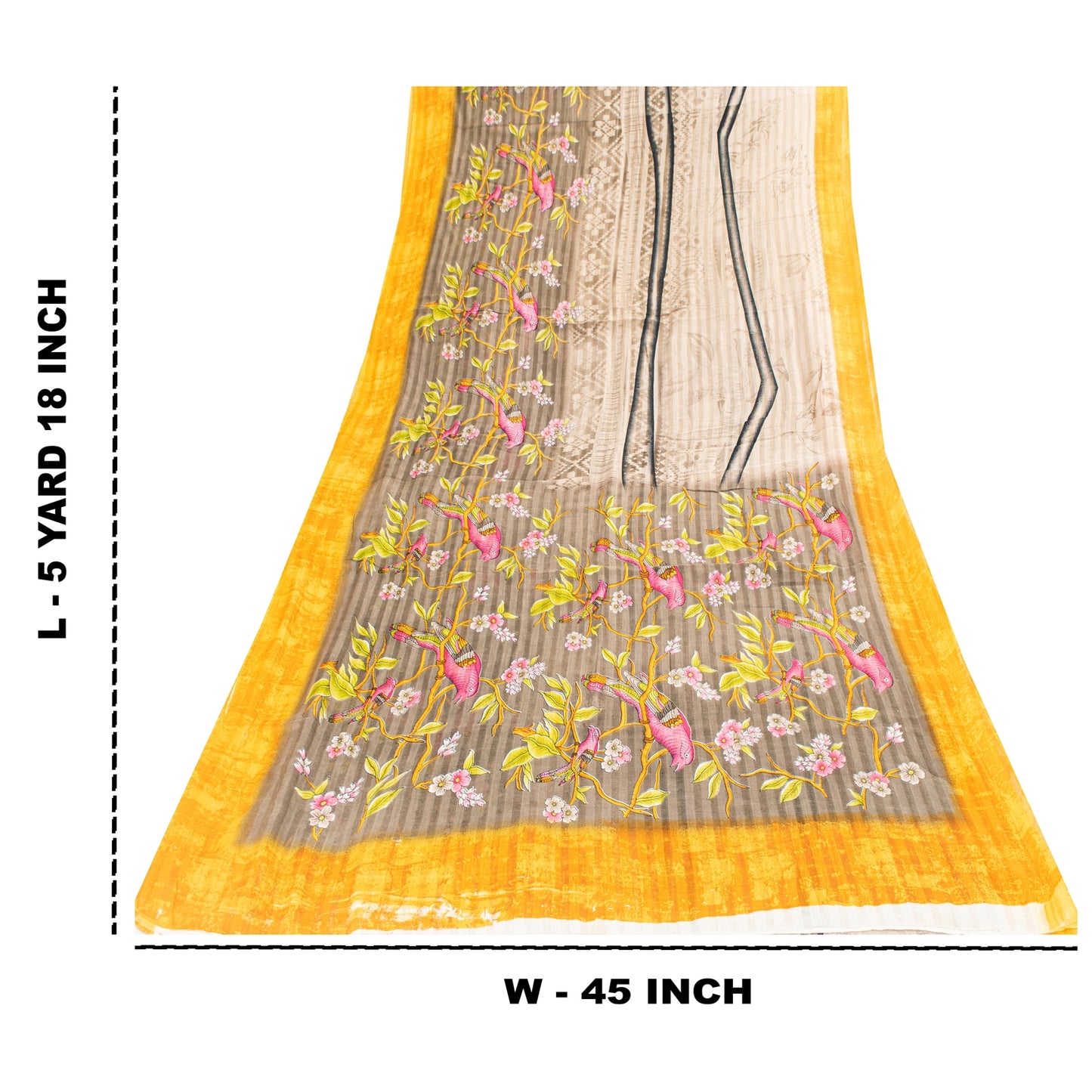 Sanskriti Vintage Sarees Pale Cream Pure Cotton Printed Sari 5+yd Craft Fabric