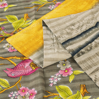 Sanskriti Vintage Sarees Pale Cream Pure Cotton Printed Sari 5+yd Craft Fabric