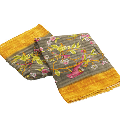 Sanskriti Vintage Sarees Pale Cream Pure Cotton Printed Sari 5+yd Craft Fabric