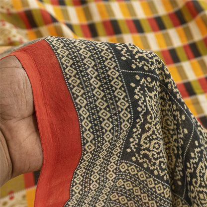 Sanskriti Vintage Sarees Multicolor Pure Cotton Printed Sari 5+yd Craft Fabric