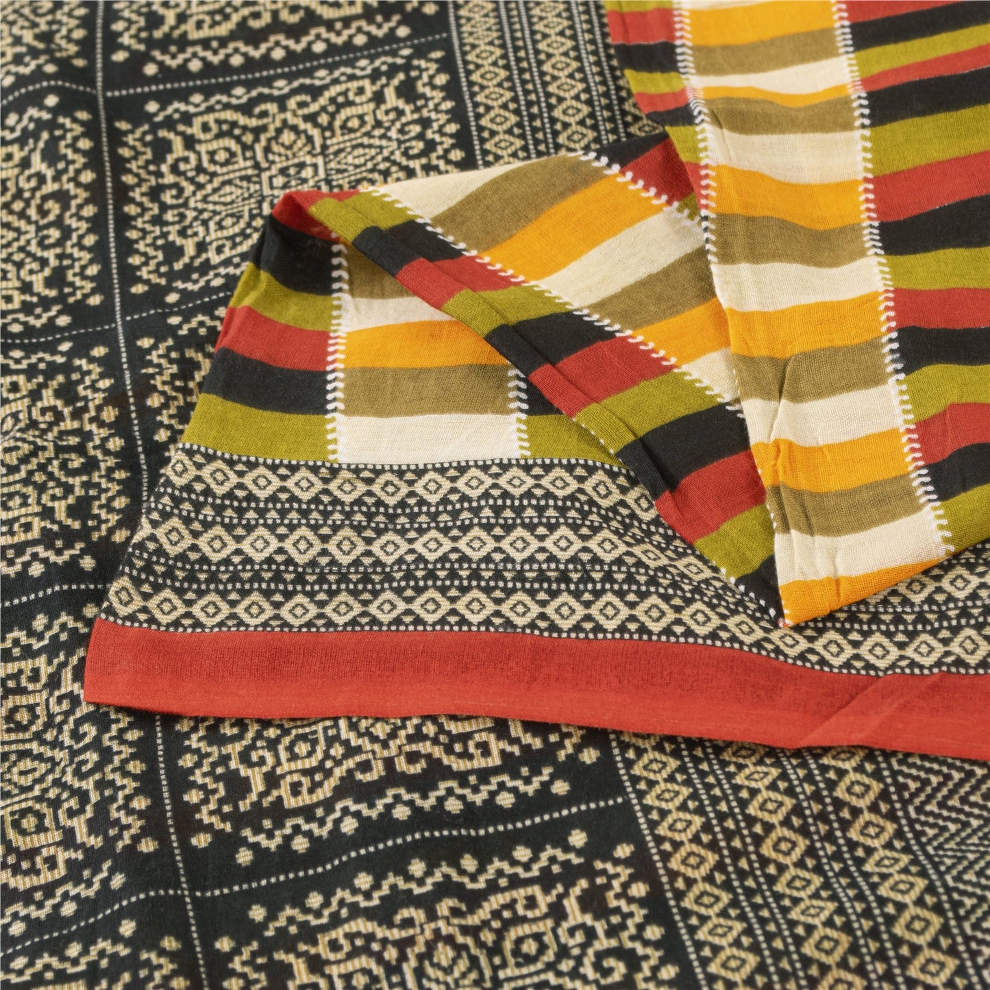 Sanskriti Vintage Sarees Multicolor Pure Cotton Printed Sari 5+yd Craft Fabric