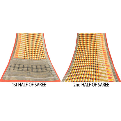 Sanskriti Vintage Sarees Multicolor Pure Cotton Printed Sari 5+yd Craft Fabric