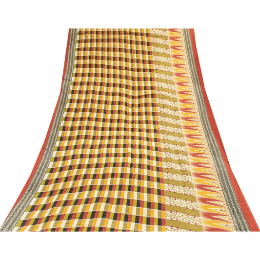 Sanskriti Vintage Sarees Multicolor Pure Cotton Printed Sari 5+yd Craft Fabric