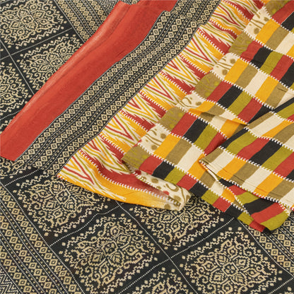 Sanskriti Vintage Sarees Multicolor Pure Cotton Printed Sari 5+yd Craft Fabric