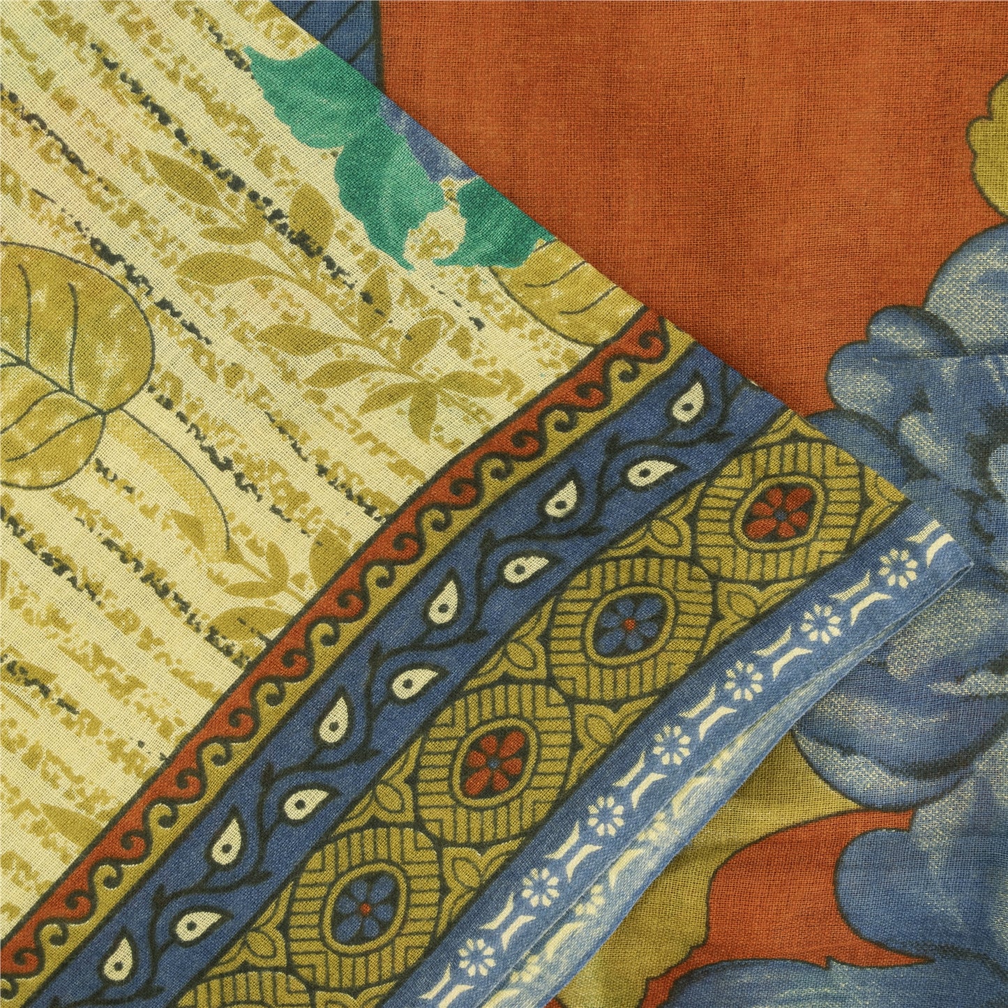 Sanskriti Vintage Sarees Indian Ivory Pure Cotton Printed Sari 5+yd Craft Fabric