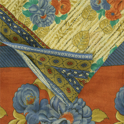 Sanskriti Vintage Sarees Indian Ivory Pure Cotton Printed Sari 5+yd Craft Fabric